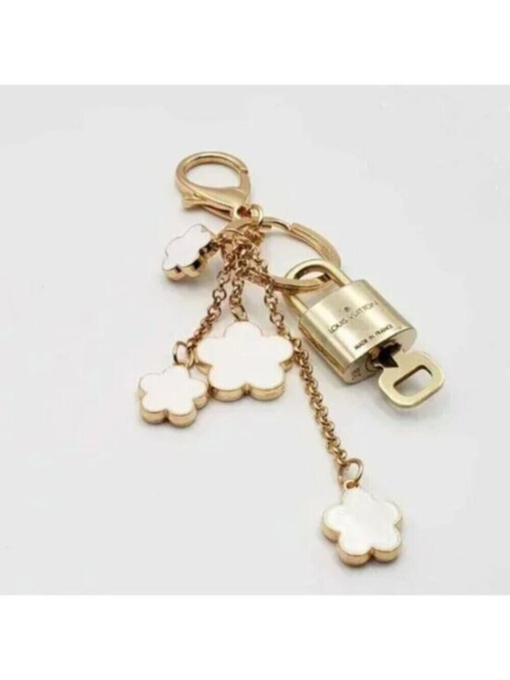 LV Gold Padlock & Key 🔒 Authentic Louis Vuitton Bag Unbranded Flower Charm - Picture 7 of 9